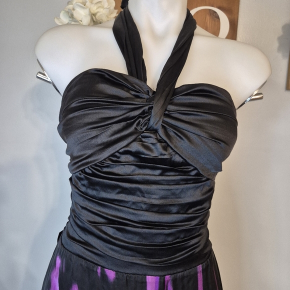 bebe Denora Bloom Silk Iris Tie Halter Silk Dress NWT - Picture 2 of 14